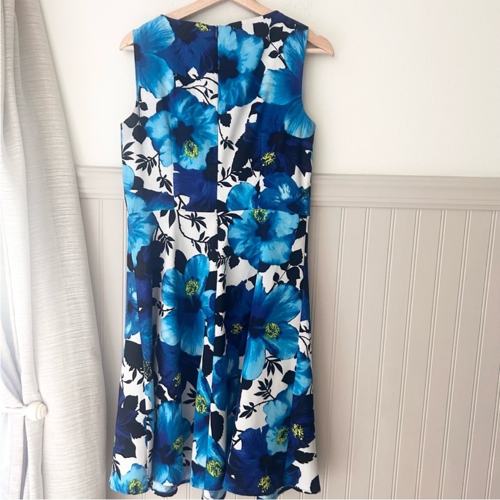 AB Studio Blue Floral A Line Mini Dress Size 10 - Picture 5 of 6